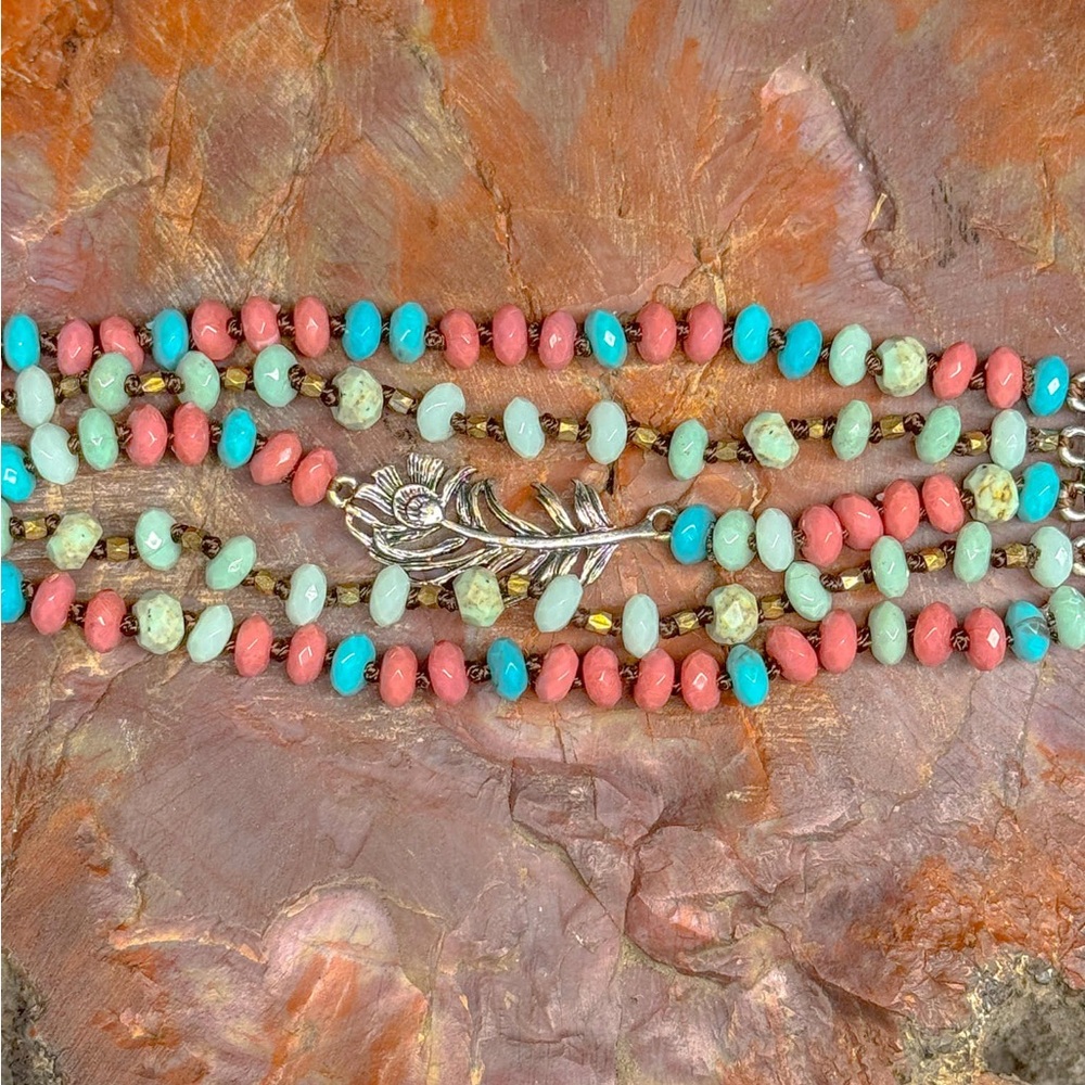 New Lucky Brand Multicolor Gemstone Bracelet Boho Ethnic Tribal